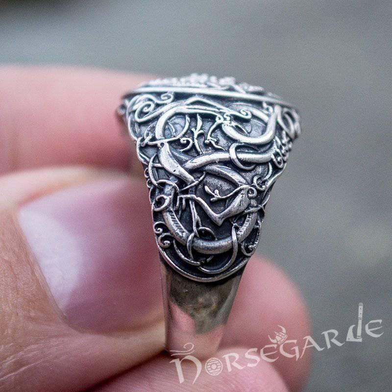 Handcrafted Urnes Style Jormungandr Ring - Sterling Silver - Norsegarde