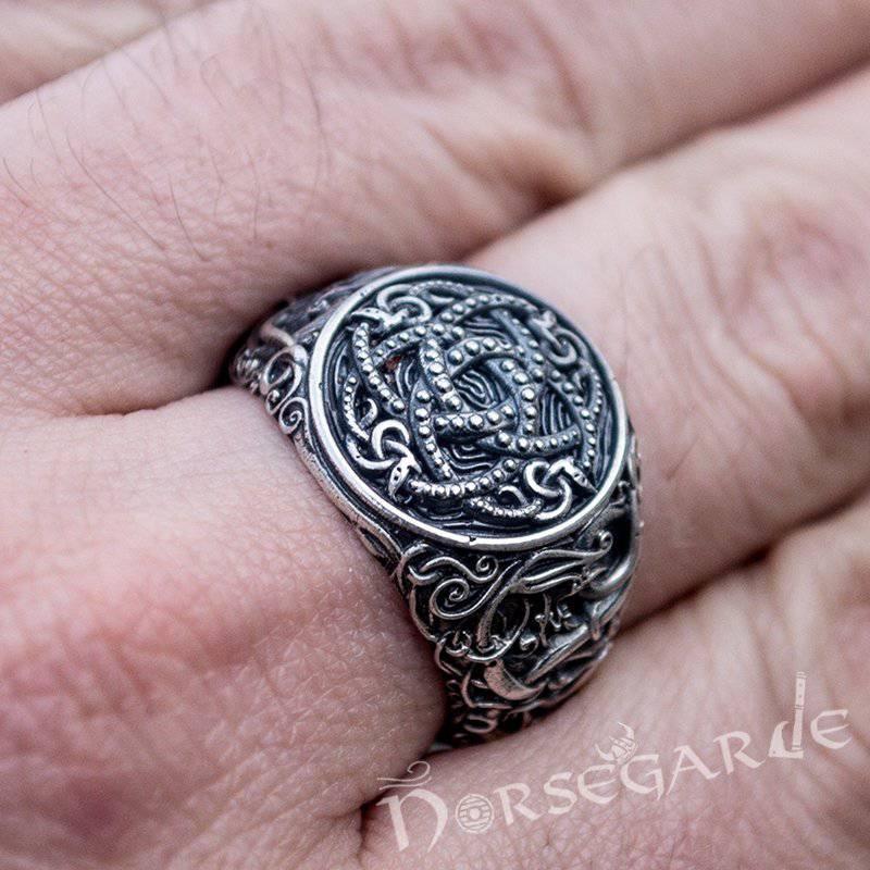 Handcrafted Urnes Style Jormungandr Ring - Sterling Silver - Norsegarde