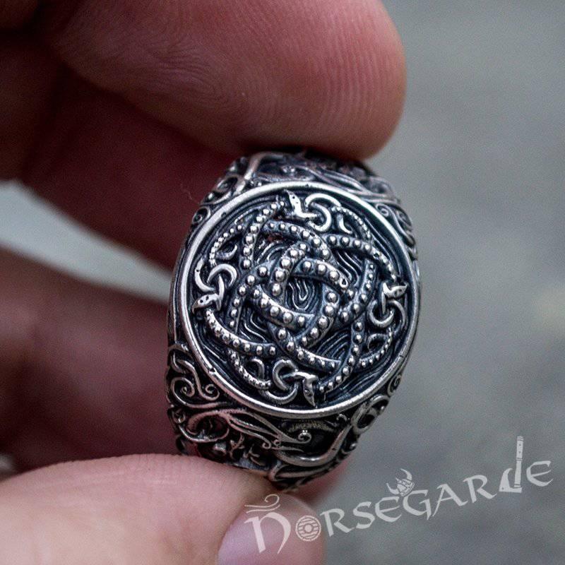 Handcrafted Urnes Style Jormungandr Ring - Sterling Silver - Norsegarde