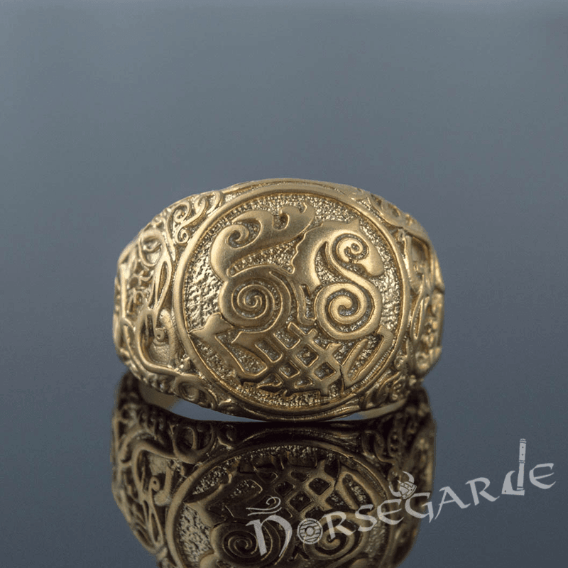 Handcrafted Urnes Style Sleipnir Ring - Gold - Norsegarde