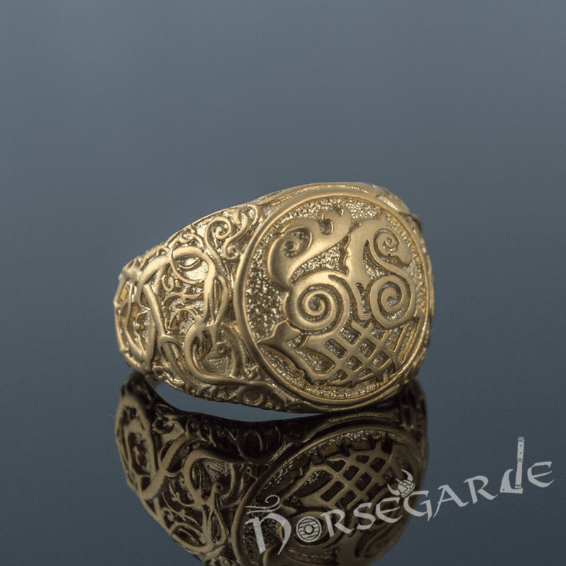 Handcrafted Urnes Style Sleipnir Ring - Gold - Norsegarde