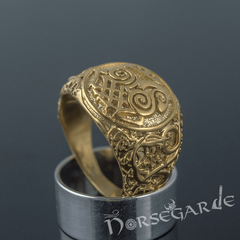 Handcrafted Urnes Style Sleipnir Ring - Gold - Norsegarde