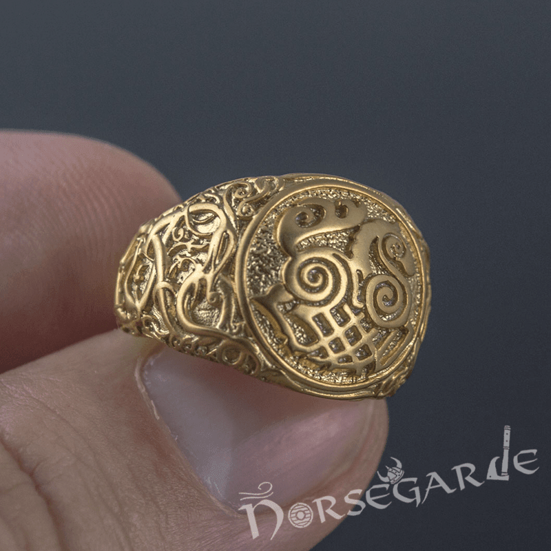 Handcrafted Urnes Style Sleipnir Ring - Gold - Norsegarde