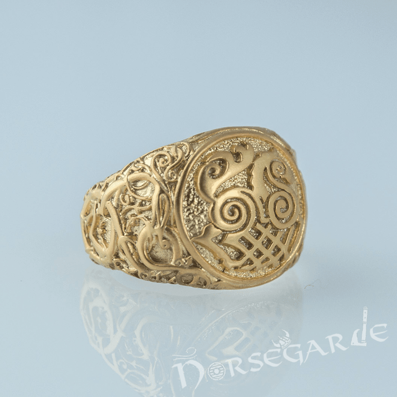 Handcrafted Urnes Style Sleipnir Ring - Gold - Norsegarde