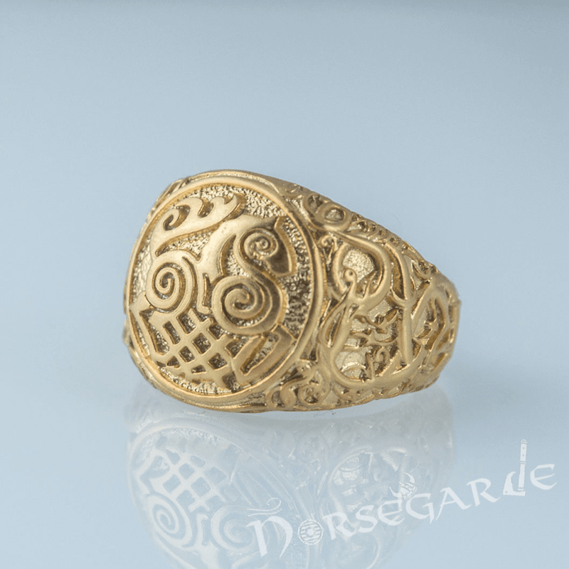 Handcrafted Urnes Style Sleipnir Ring - Gold - Norsegarde