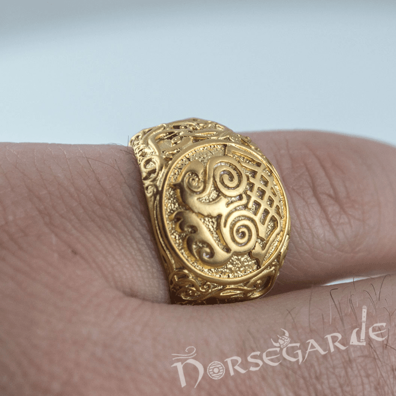 Handcrafted Urnes Style Sleipnir Ring - Gold - Norsegarde