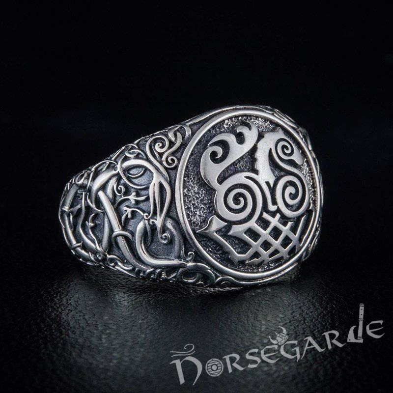 Handcrafted Urnes Style Sleipnir Ring - Sterling Silver - Norsegarde