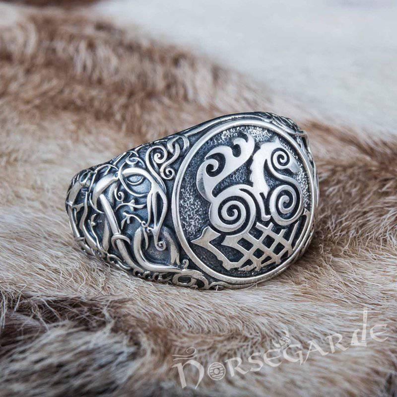 Handcrafted Urnes Style Sleipnir Ring - Sterling Silver - Norsegarde