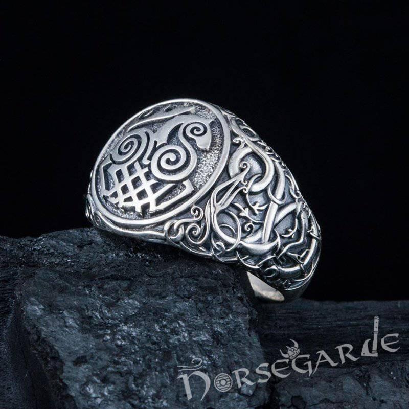 Handcrafted Urnes Style Sleipnir Ring - Sterling Silver - Norsegarde