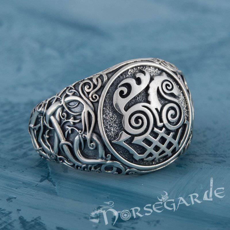 Handcrafted Urnes Style Sleipnir Ring - Sterling Silver - Norsegarde