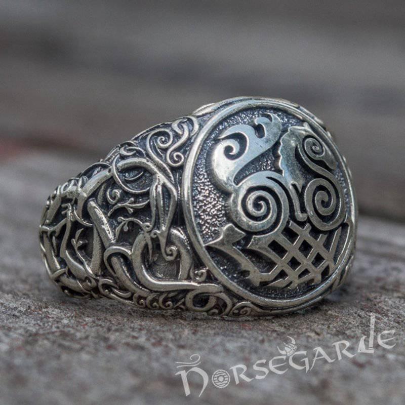Handcrafted Urnes Style Sleipnir Ring - Sterling Silver - Norsegarde
