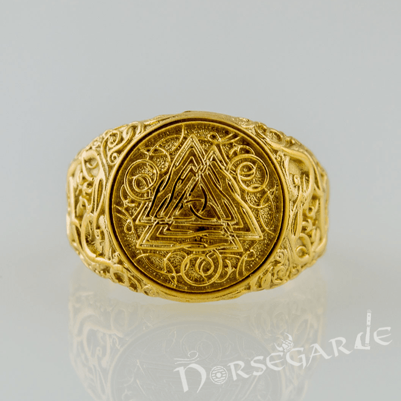 Handcrafted Urnes Style Valknut Ring - Gold - Norsegarde