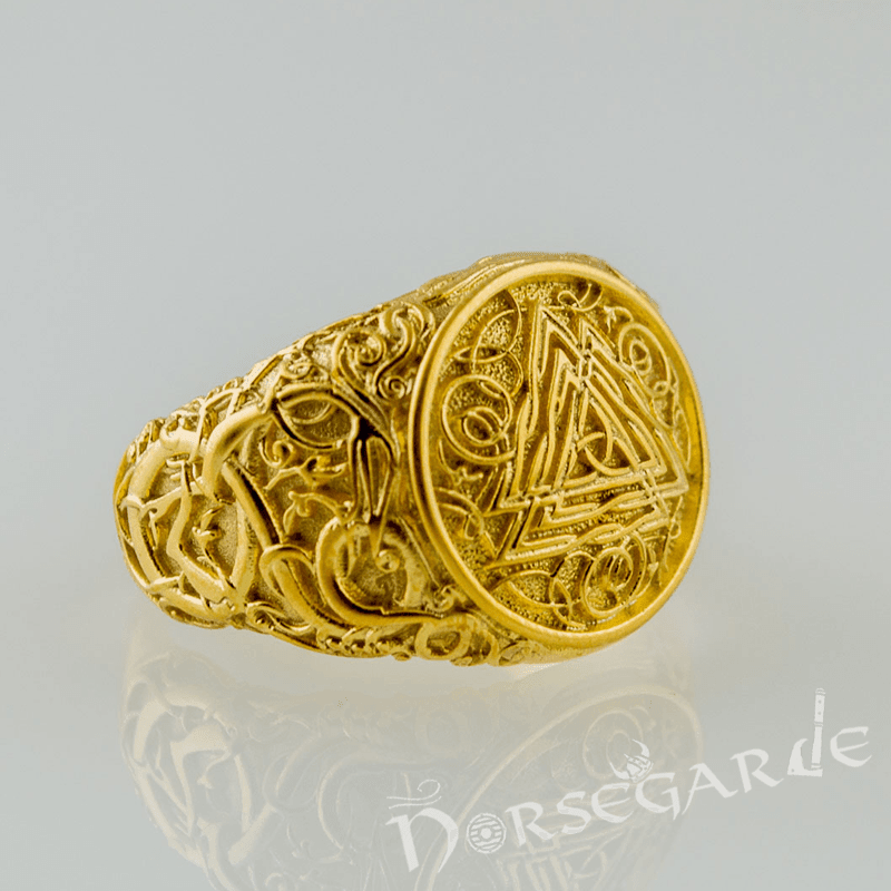 Handcrafted Urnes Style Valknut Ring - Gold - Norsegarde
