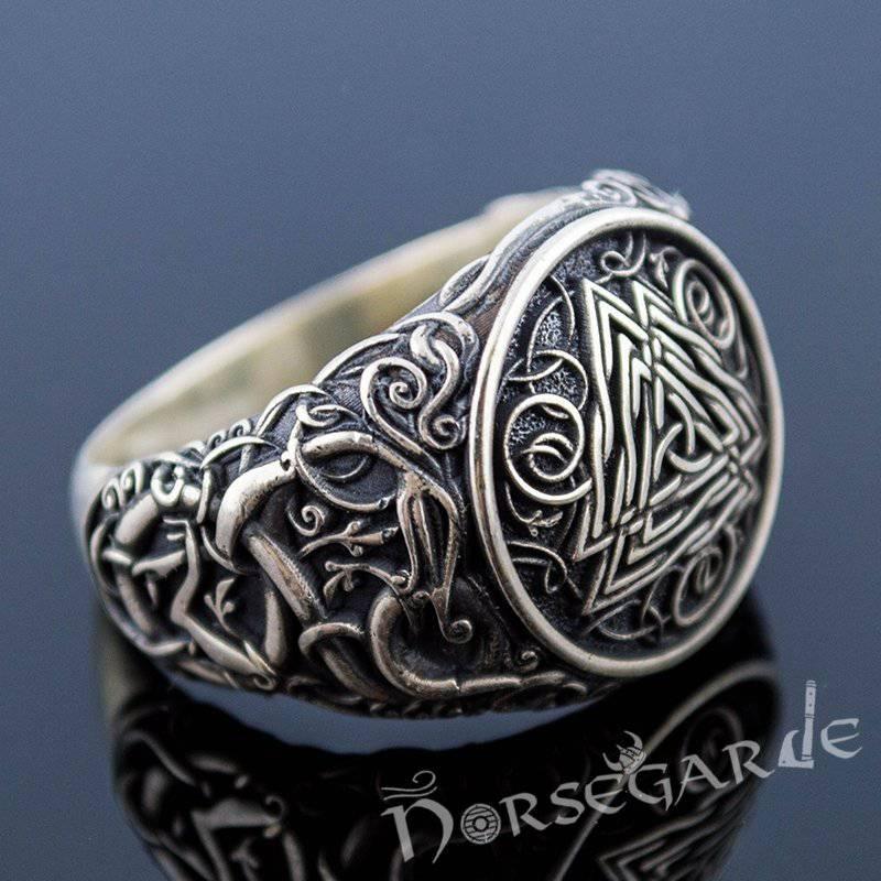 Handcrafted Urnes Style Valknut Ring - Sterling Silver - Norsegarde