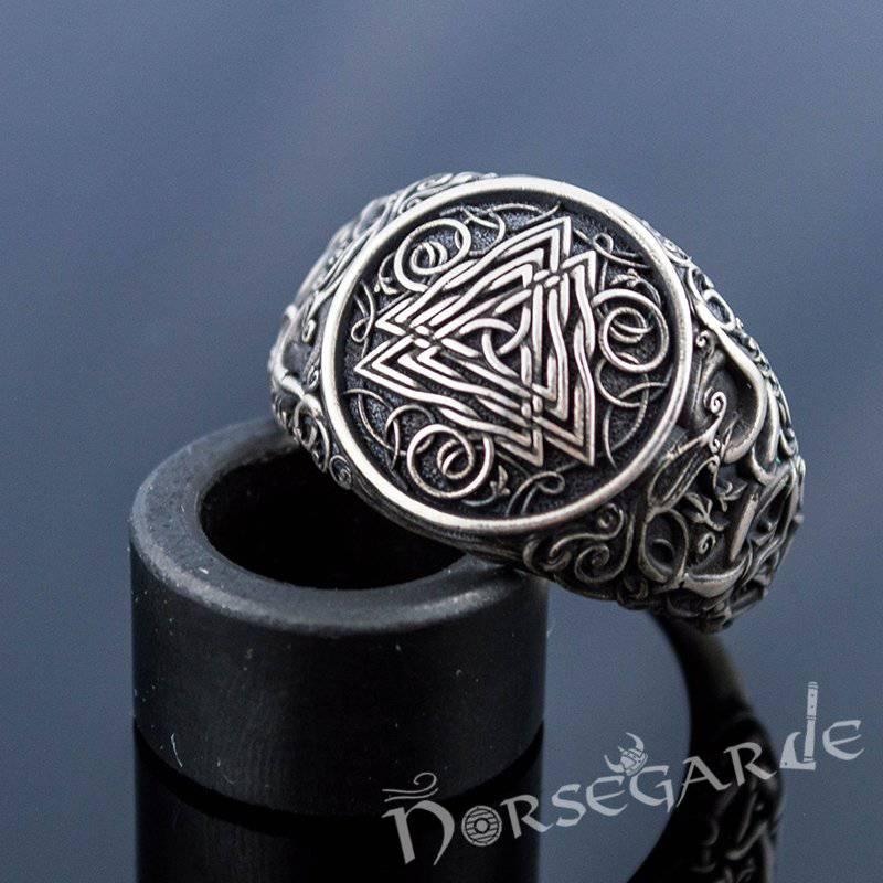 Handcrafted Urnes Style Valknut Ring - Sterling Silver - Norsegarde