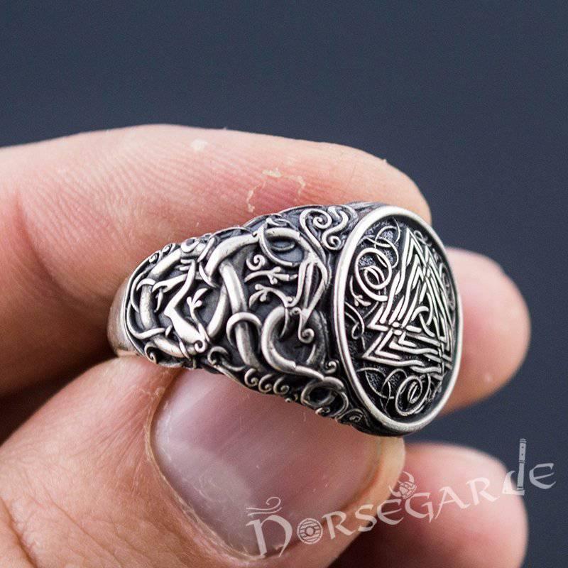 Handcrafted Urnes Style Valknut Ring - Sterling Silver - Norsegarde