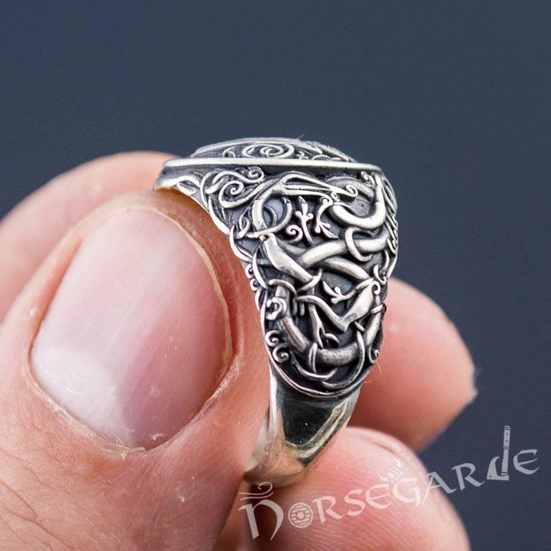 Handcrafted Urnes Style Valknut Ring - Sterling Silver - Norsegarde