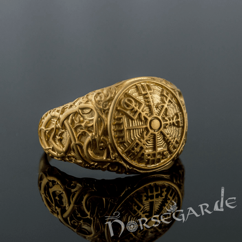 Handcrafted Urnes Style Vegvisir Ring - Gold - Norsegarde