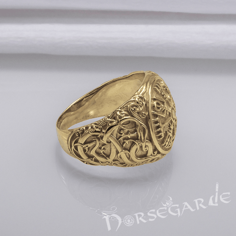 Handcrafted Urnes Style Vegvisir Ring - Gold - Norsegarde