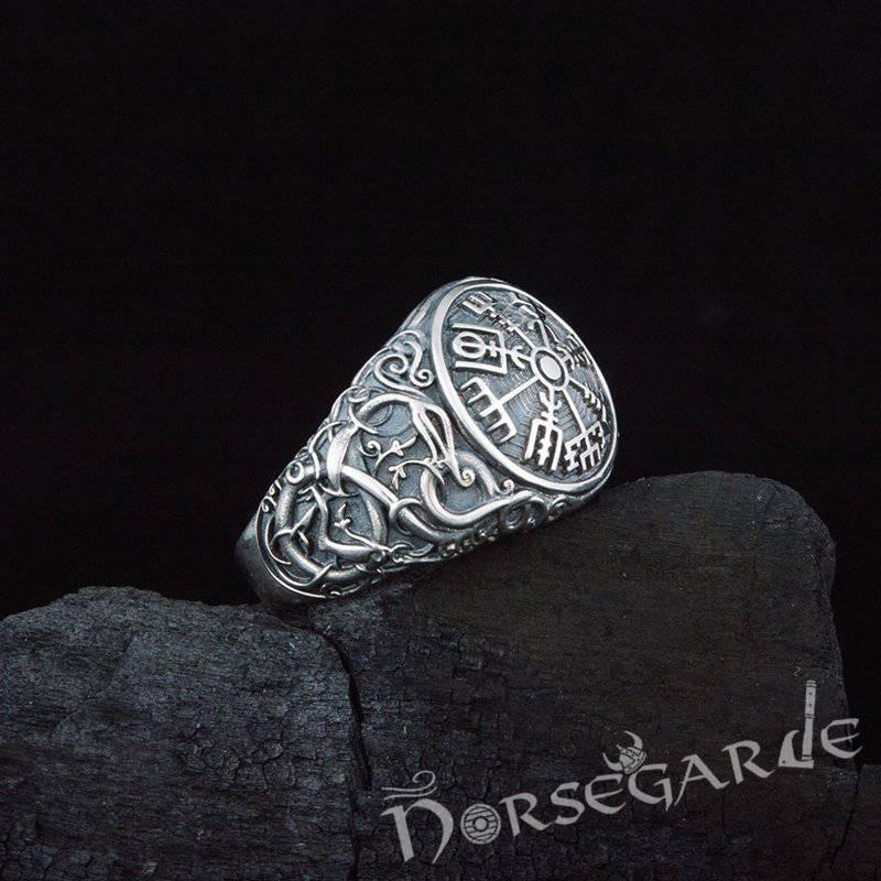 Handcrafted Urnes Style Vegvisir Ring - Sterling Silver - Norsegarde