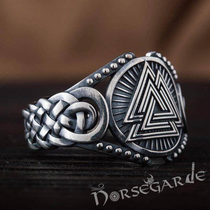 Handcrafted Valknut Braid Ornament Ring - Sterling Silver - Norsegarde