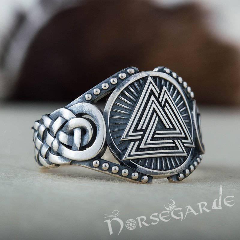 Handcrafted Valknut Braid Ornament Ring - Sterling Silver - Norsegarde