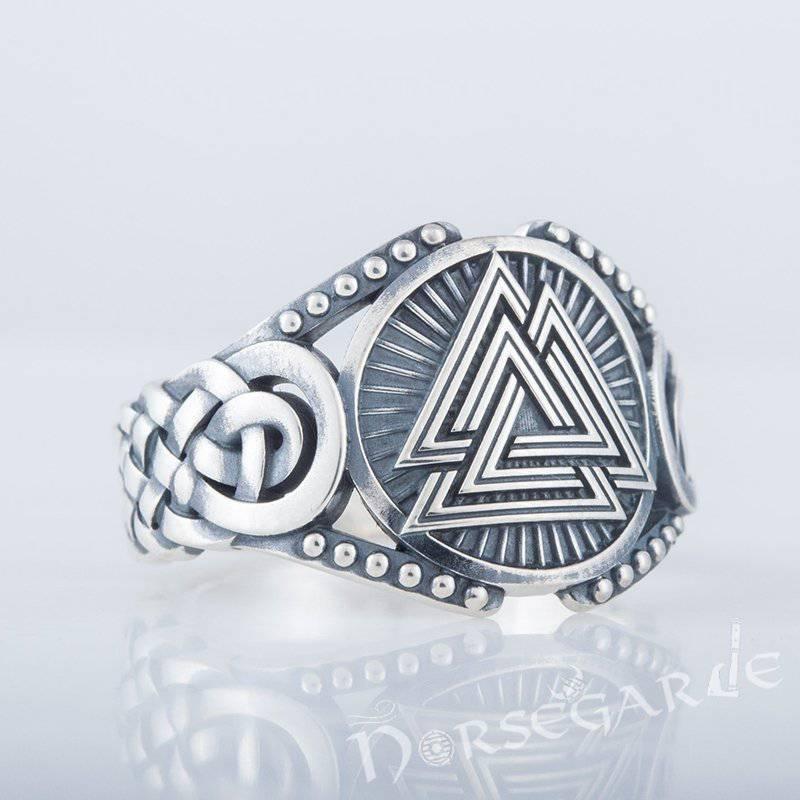 Handcrafted Valknut Braid Ornament Ring - Sterling Silver - Norsegarde