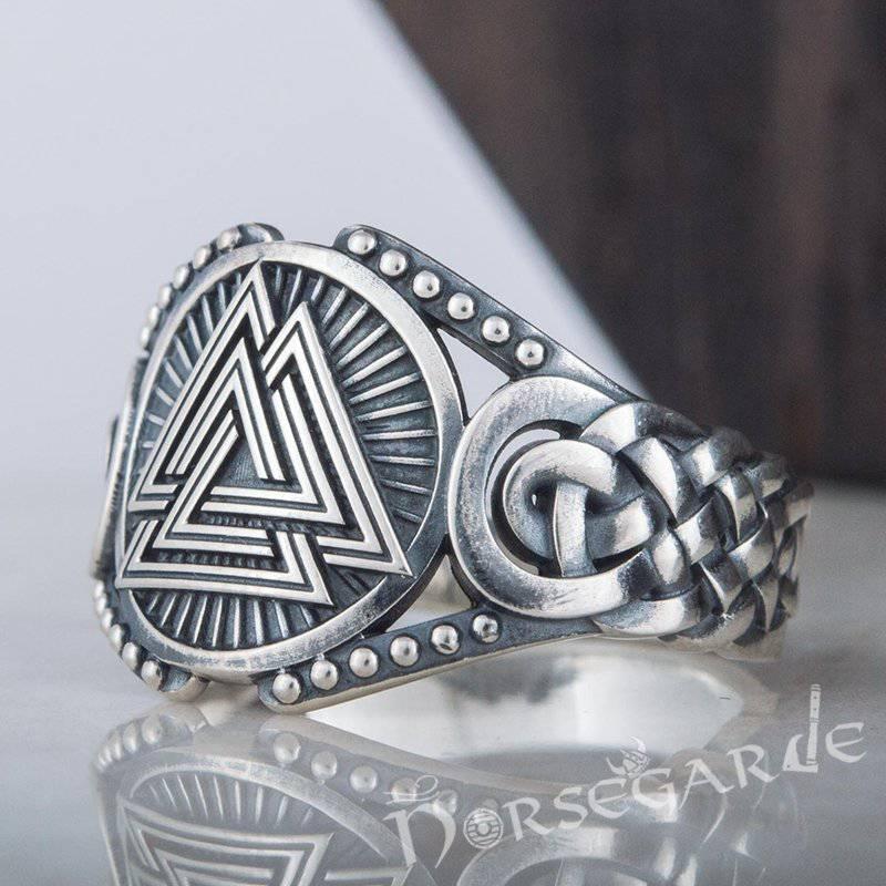 Handcrafted Valknut Braid Ornament Ring - Sterling Silver - Norsegarde