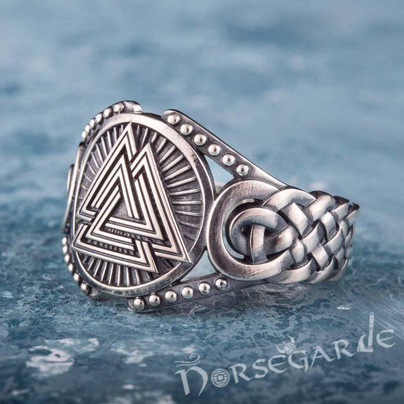 Handcrafted Valknut Braid Ornament Ring - Sterling Silver - Norsegarde