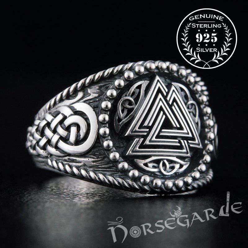 Handcrafted Valknut Braid Ornament Signet Ring - Sterling Silver - Norsegarde