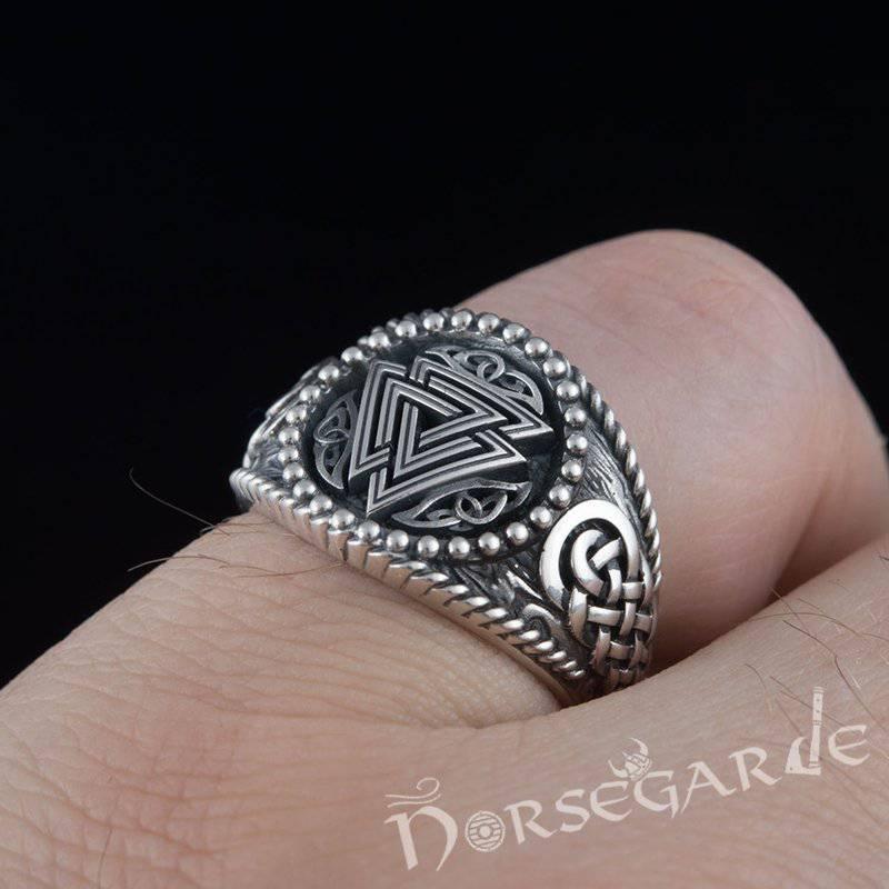Handcrafted Valknut Braid Ornament Signet Ring - Sterling Silver - Norsegarde