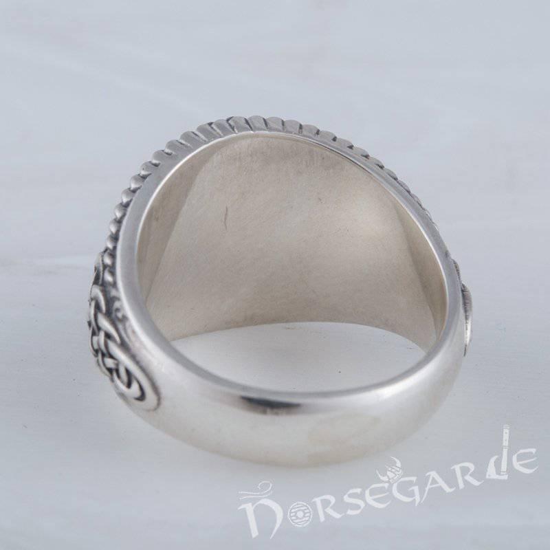 Handcrafted Valknut Braid Ornament Signet Ring - Sterling Silver - Norsegarde