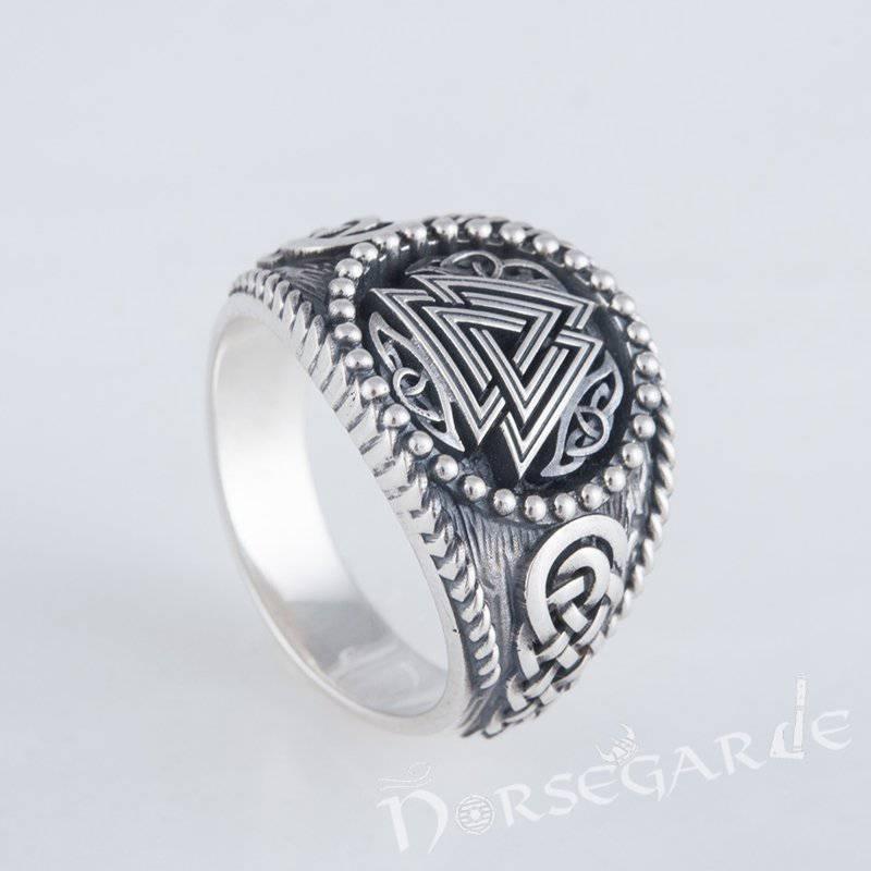 Handcrafted Valknut Braid Ornament Signet Ring - Sterling Silver - Norsegarde