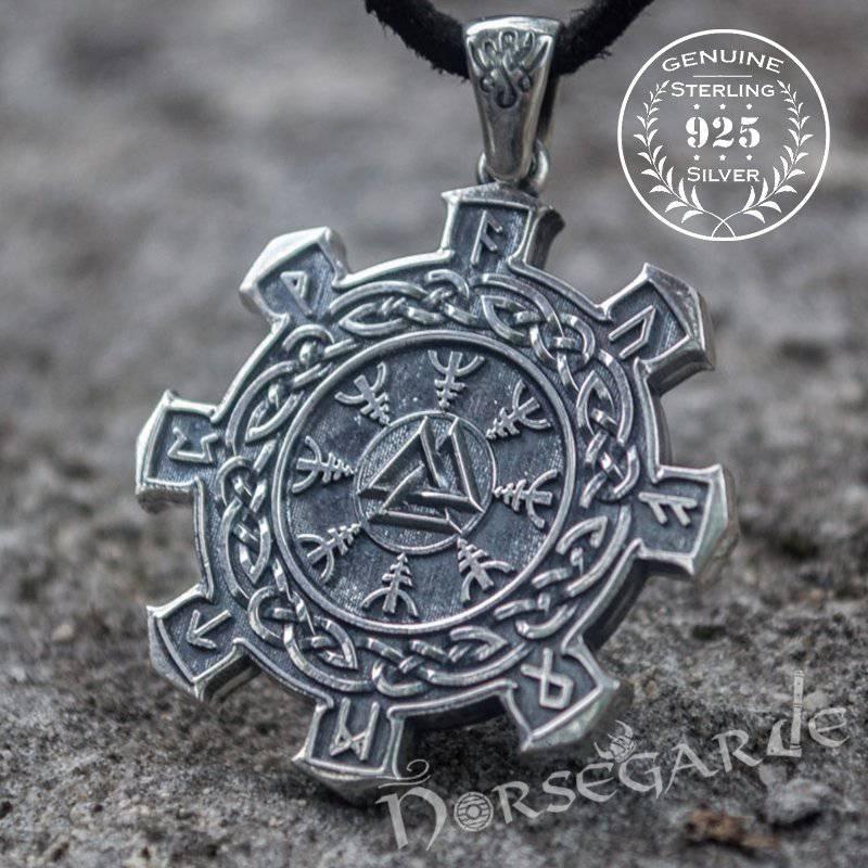 Handcrafted Valknut Compass Pendant - Sterling Silver - Norsegarde