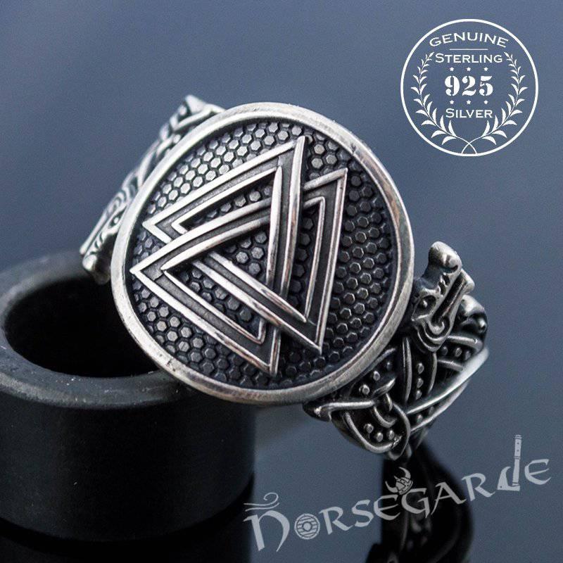 Handcrafted Valknut Jellinge Style Ring - Sterling Silver - Norsegarde