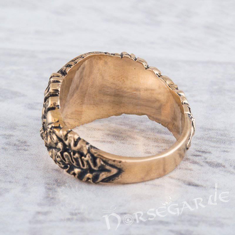Handcrafted Valknut Oak Leaves Ring - Bronze - Norsegarde