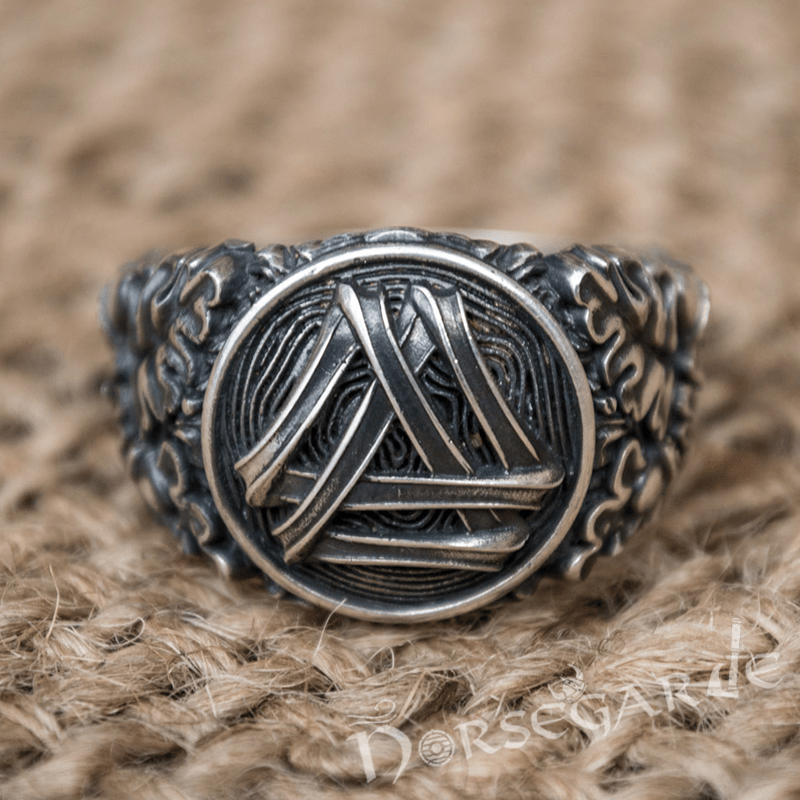 Handcrafted Valknut Oak Leaves Ring - Sterling Silver - Norsegarde