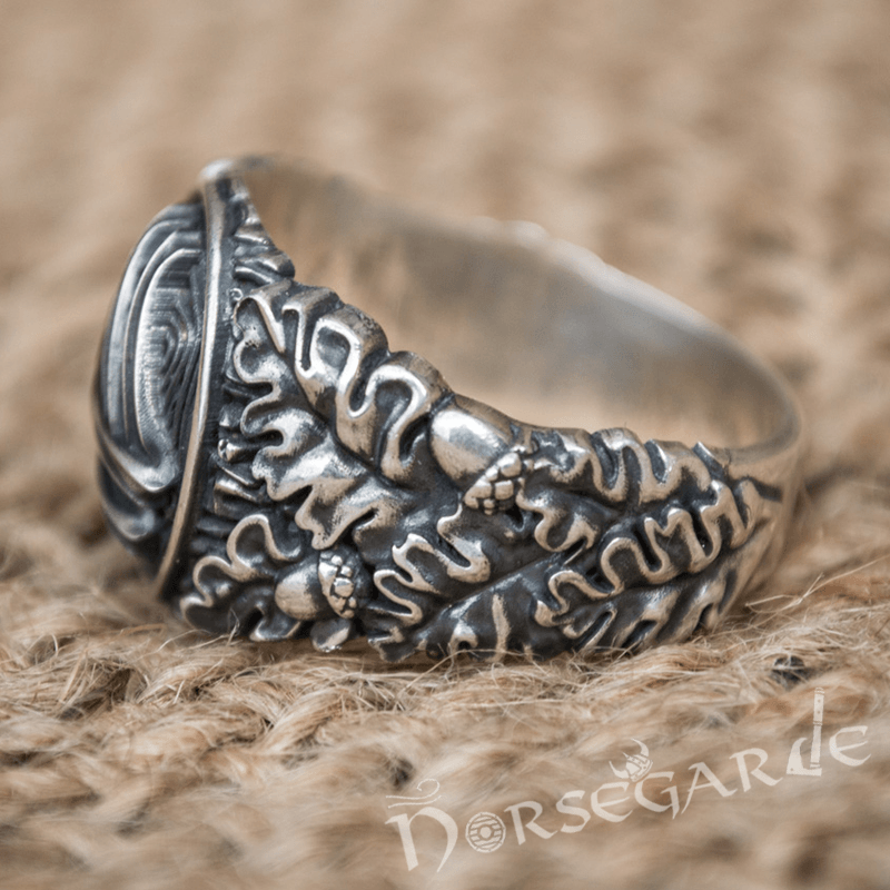 Handcrafted Valknut Oak Leaves Ring - Sterling Silver - Norsegarde