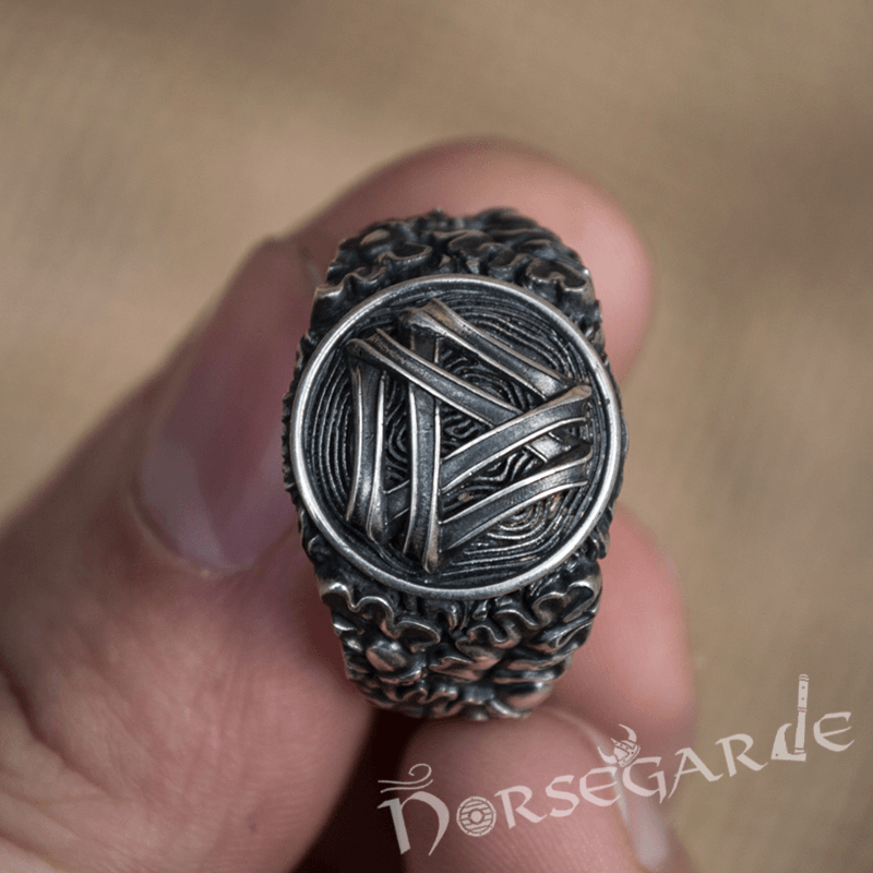 Handcrafted Valknut Oak Leaves Ring - Sterling Silver - Norsegarde