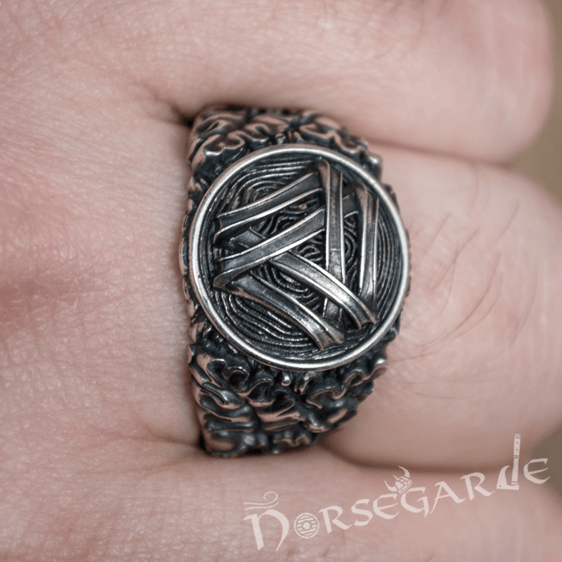 Handcrafted Valknut Oak Leaves Ring - Sterling Silver - Norsegarde