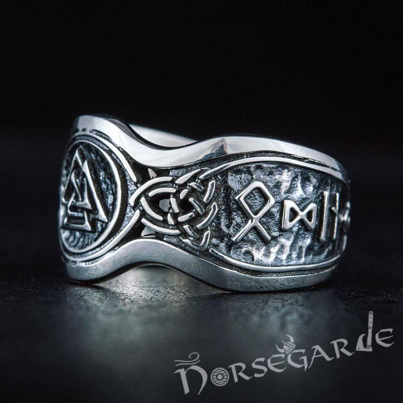 Handcrafted Valknut Ornamental Runic Band - Sterling Silver - Norsegarde