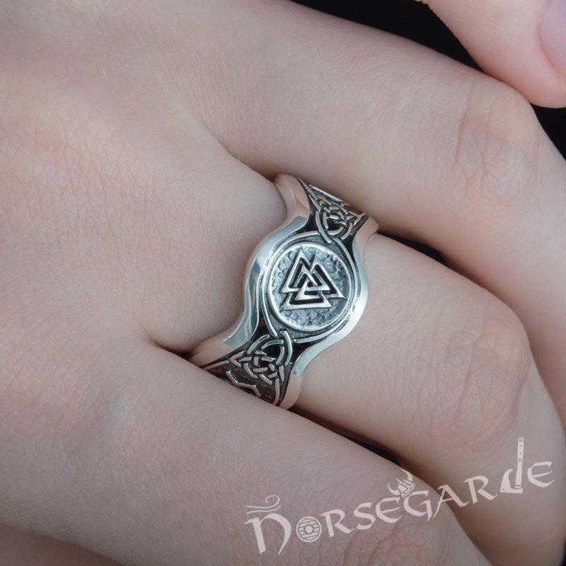 Handcrafted Valknut Ornamental Runic Band - Sterling Silver - Norsegarde