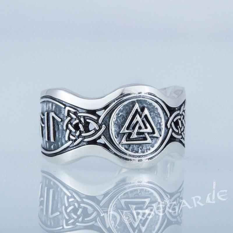 Handcrafted Valknut Ornamental Runic Band - Sterling Silver - Norsegarde