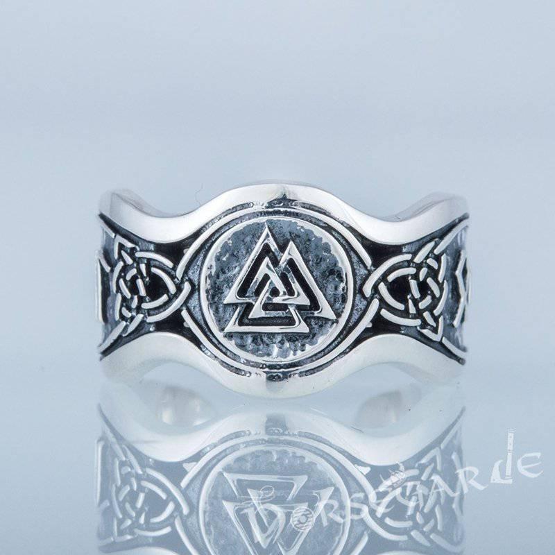 Handcrafted Valknut Ornamental Runic Band - Sterling Silver - Norsegarde