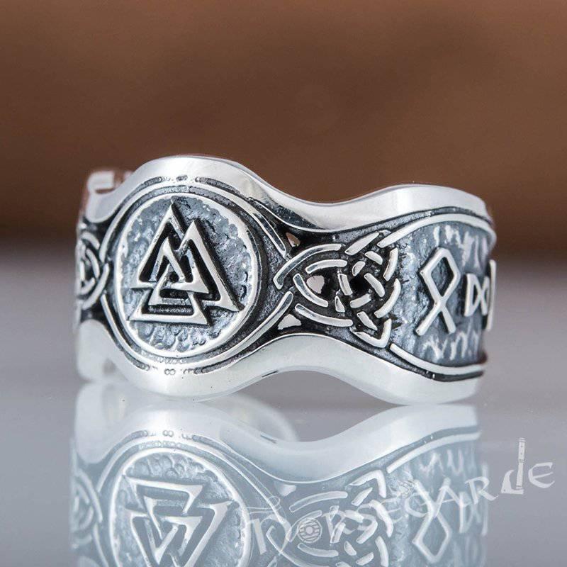 Handcrafted Valknut Ornamental Runic Band - Sterling Silver - Norsegarde