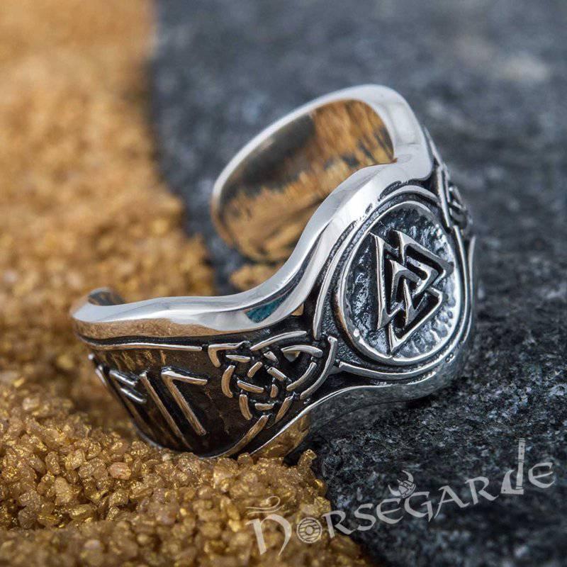 Handcrafted Valknut Ornamental Runic Band - Sterling Silver - Norsegarde