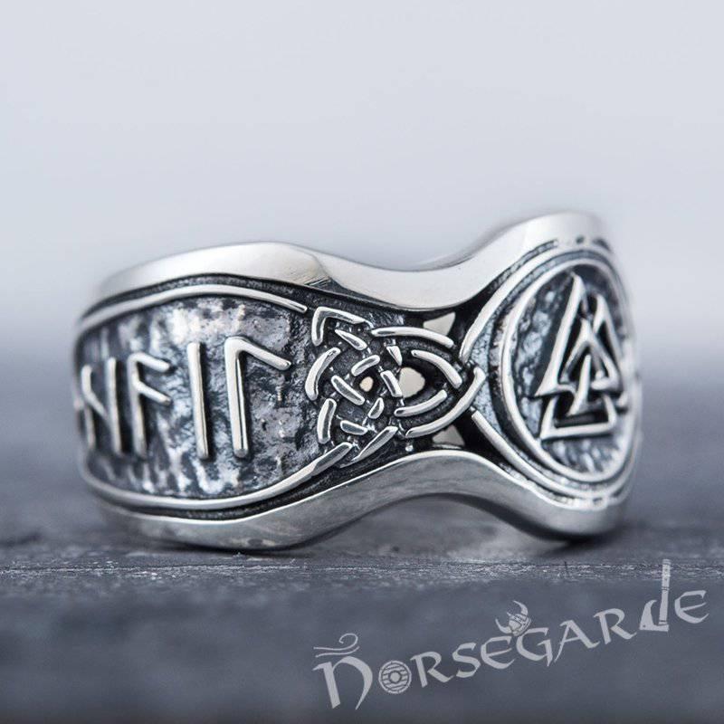 Handcrafted Valknut Ornamental Runic Band - Sterling Silver - Norsegarde