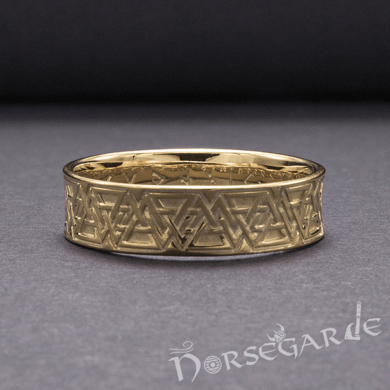 Handcrafted Valknut Pattern Band - Gold - Norsegarde