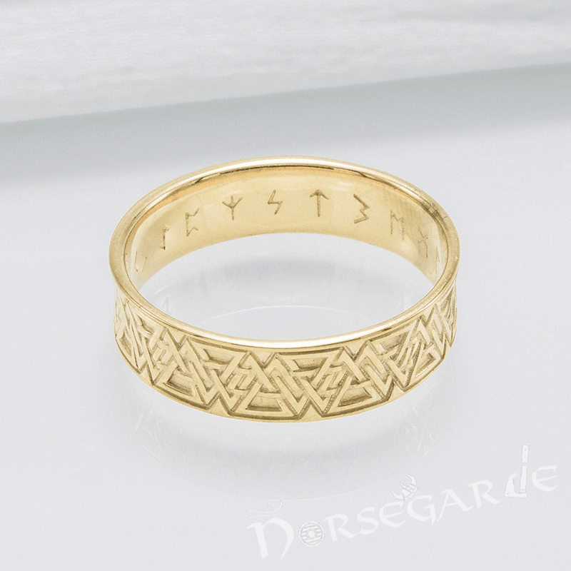Handcrafted Valknut Pattern Band - Gold - Norsegarde