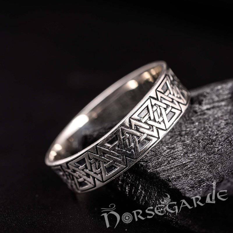Handcrafted Valknut Pattern Band - Sterling Silver - Norsegarde